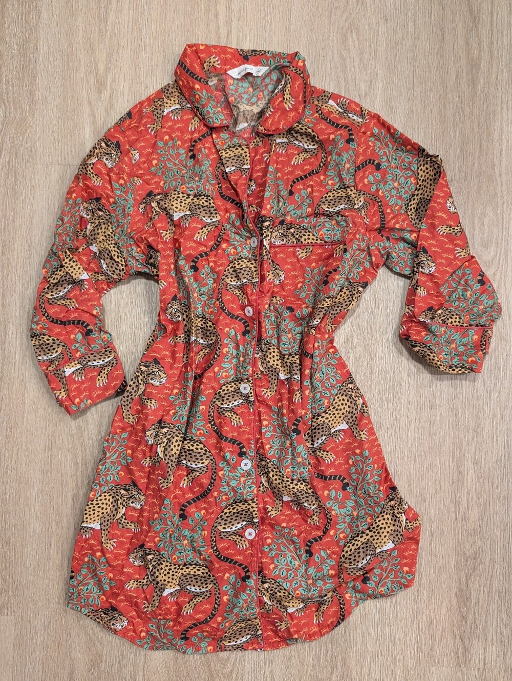 Printfresh Red Leopard Print Cotton Shirt Dress